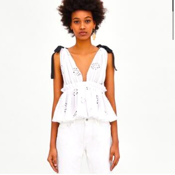 Zara | Tops | Zara Bow Top Cutwork Embroidery Crop Top S | Poshmark